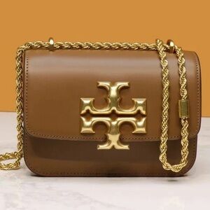 Tory Burch Tan Leather Crossbody Bag with Gold Chain